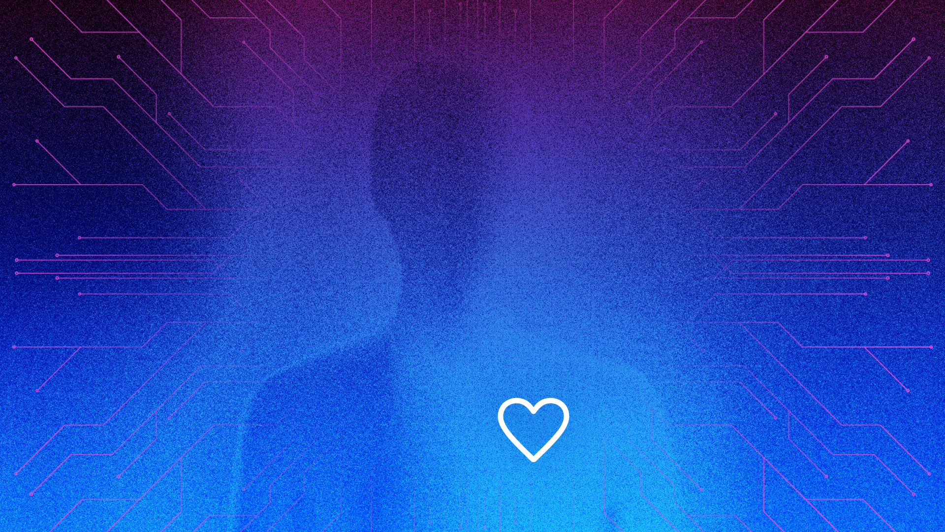 Human-Centered AI editorial artwork: blue circuit heart